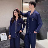 Matching Couple Pajama Set | Soft Satin Sleepwear with Heart Embroidery
